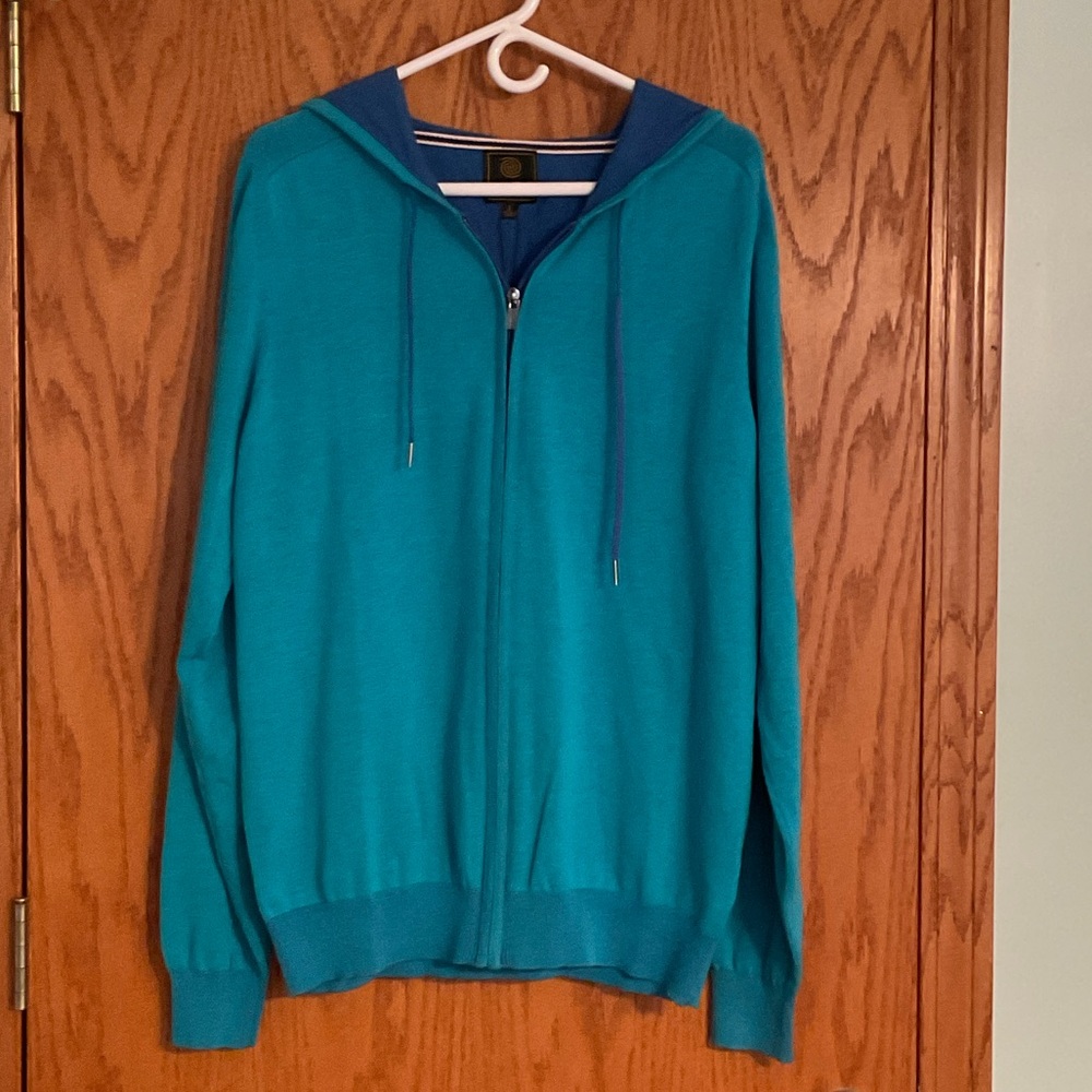 FX Fusion Two Tone Aqua/Blue Men's Zippered Hoodie Sweater